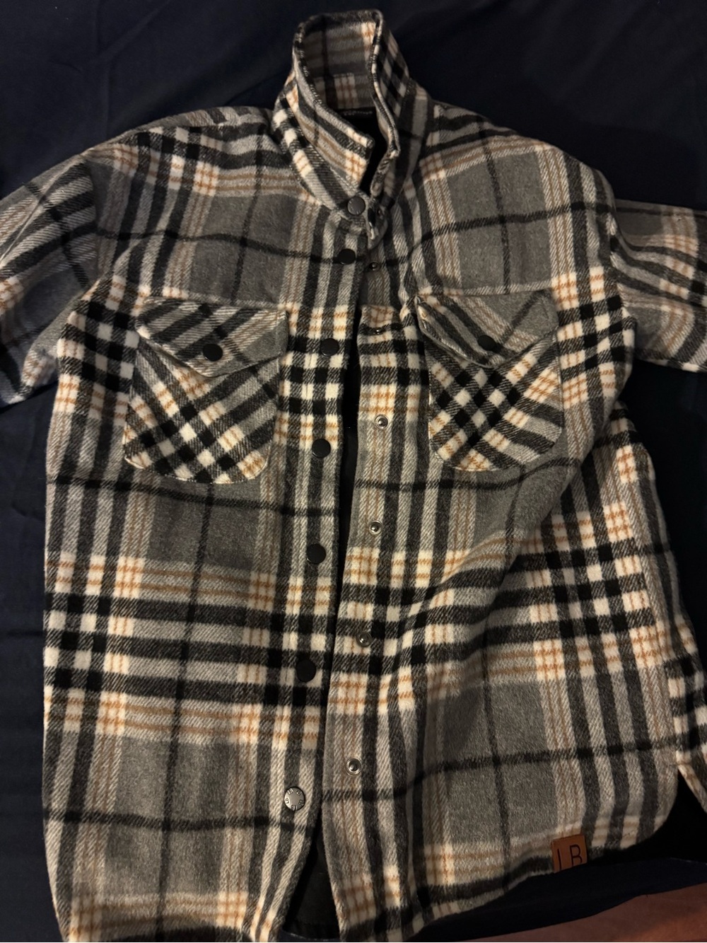 Little Bipsy Gray and Cream Plaid Button-Down jacket